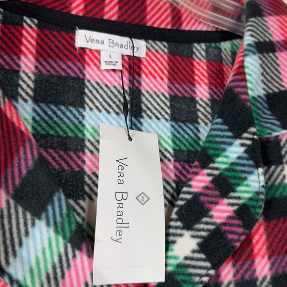 Vera Bradley PJ Pajama Shirt Knit Top Ribbons‎ Plaid Print Fleece Soft Button - Picture 6 of 6